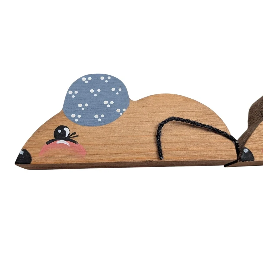 Wood Hand Painted Small‎ Country Mice Artist Signed Set of 3 Cottagecore Decor
